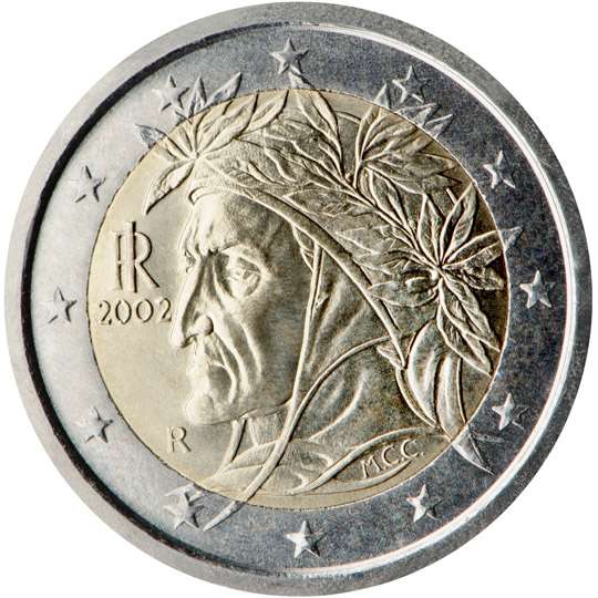 Il ritratto di Dante sulla moneta da 2 euro