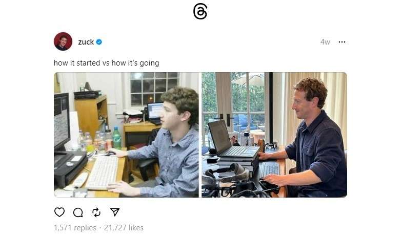 Mark Zuckerberg mostra gli occhiali Orion in un post su Thread