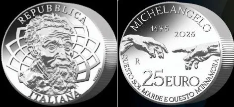La moneta da 25 euro con Michelangelo