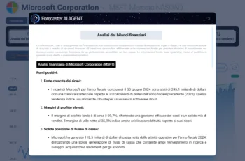 Lo screenshot con l'analisi di bilancio effettiata dall'AI Agent di Forecaster Terminal su Microsoft