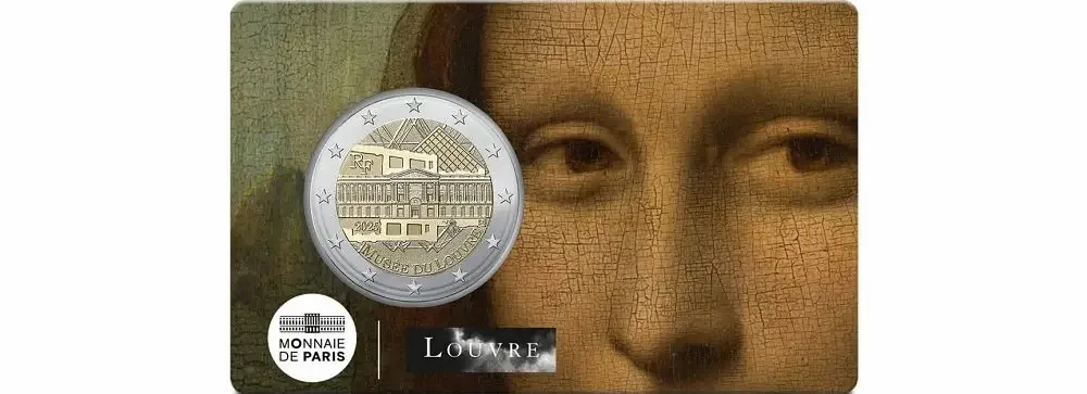 La coincard della moneta da 2 euro del Louvre con la Gioconda