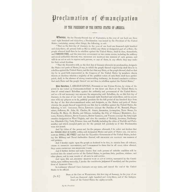 Il Proclama di emancipazione firmato da Abraham Lincoln