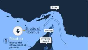 Mappa dello Stretto di Hormuz con Iran, Oman ed Emirati Arabi