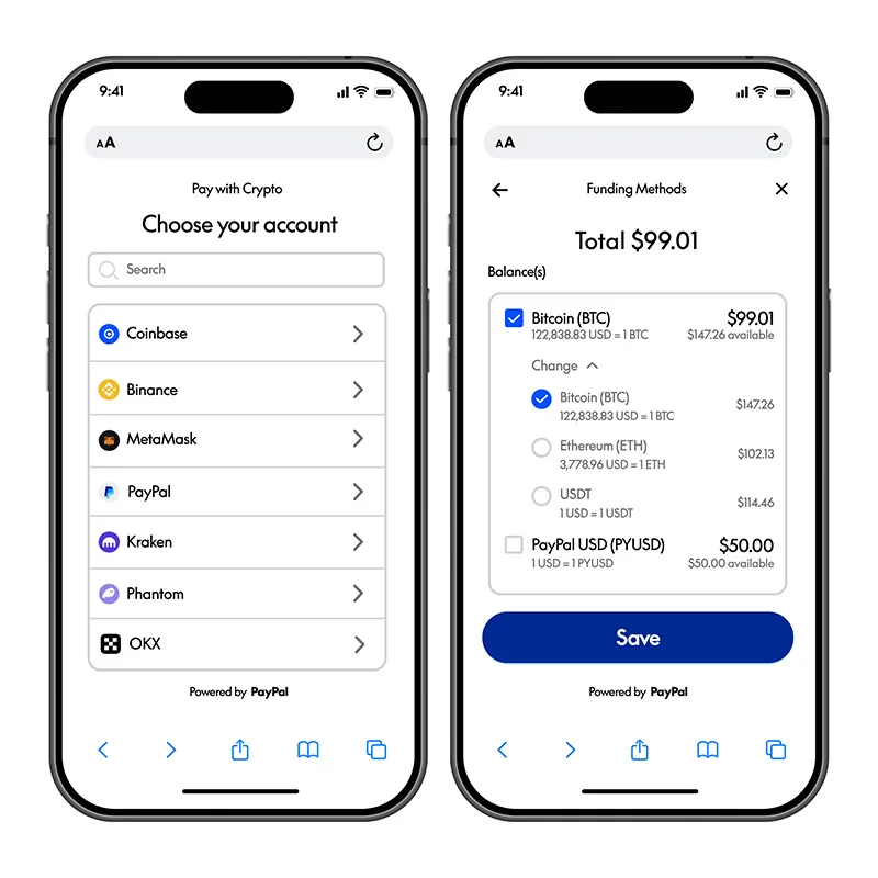 Uno smartphone con la funzione Pay with Crypto