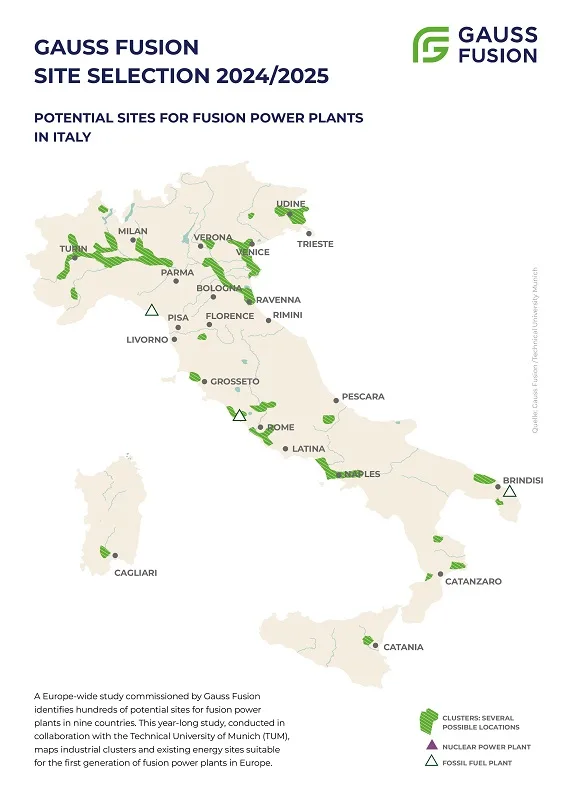 La mappa dei siti individuati in Italia da Gauss Fusion