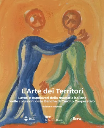 La copertina del catalogo Arte dei Territori, del gruppo Bcc Iccrea. In copertina un'opera di Virgilio Guidi, Incontro, prima metà degli anni Settanta. Olio su tela, 50 x 40 cm. Courtesy BCC Banca Iccrea