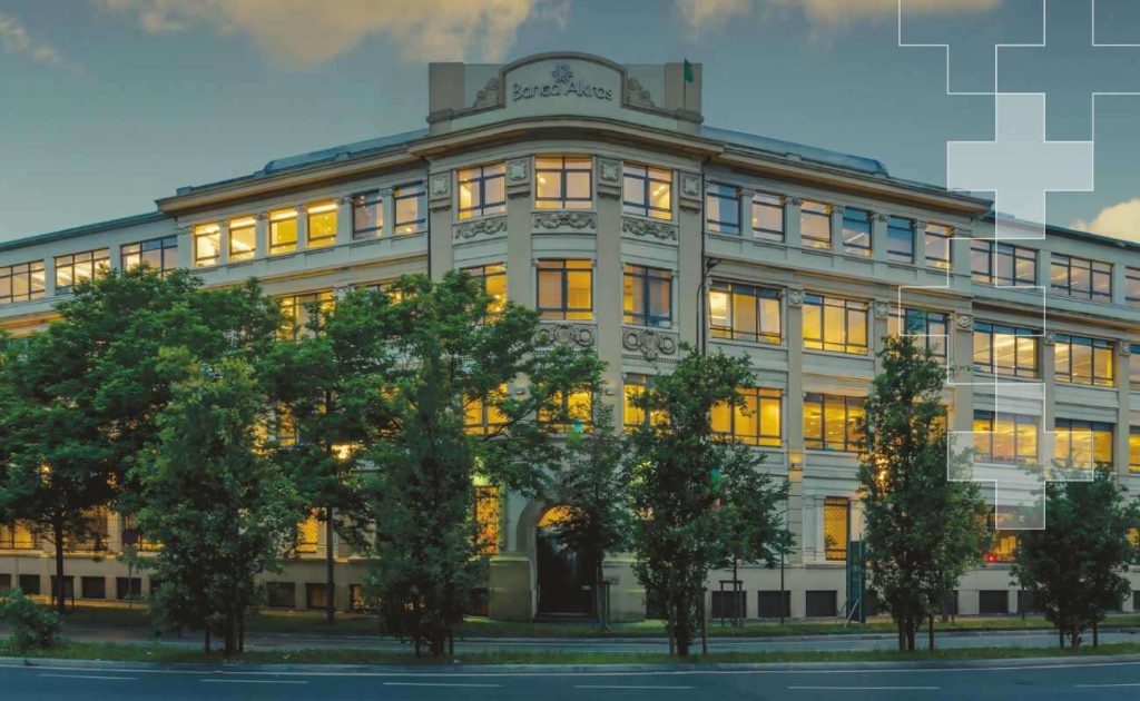 La sede di Banca Akros di sera