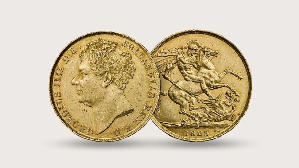 La sterlina d'oro con Giorgio III sul fronte e San Giorgio sul rovescio
