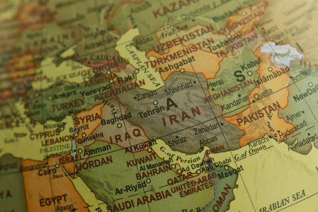 Una mappa del Medio Oriente, con le nazioni interessate dalle tensioni: Israele, striscia di Gaza, Libano, Iran, Siria