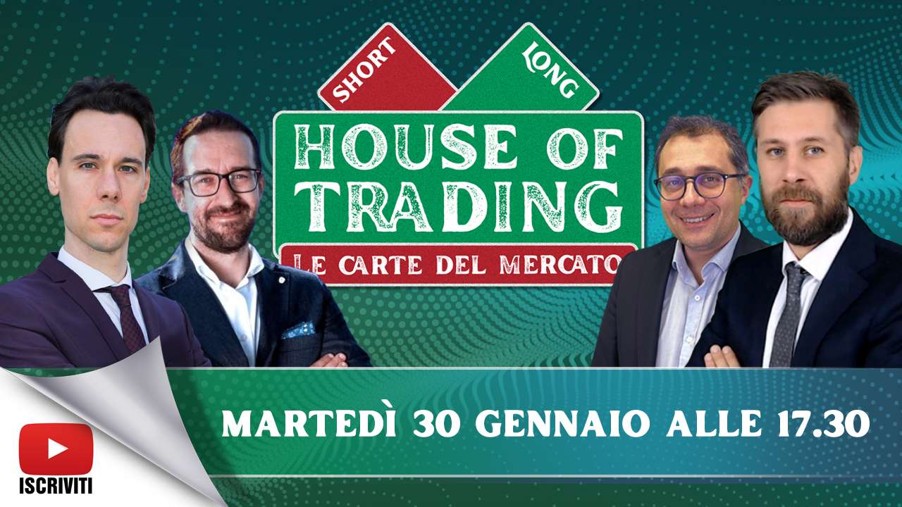 Il cartello di presentazione della puntata numero 4 di House of Trading 2024 con i protagonisti: Nicola Para, Stefano Serafini, Enrico Lanati e Riccardo Designori