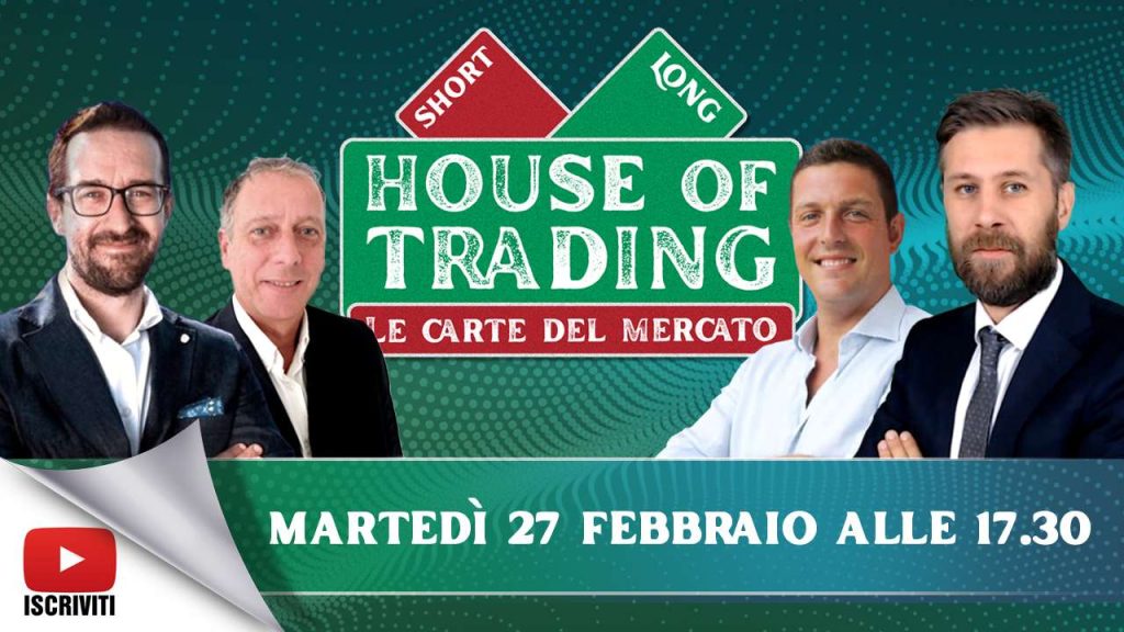 Il cartello di presentazione della puntata di House of Trading del 27 febbraio 2024, con i protagonisti: Stefano Serafini, Nicola Duranti, Giovanni Picone e Riccardo Designori