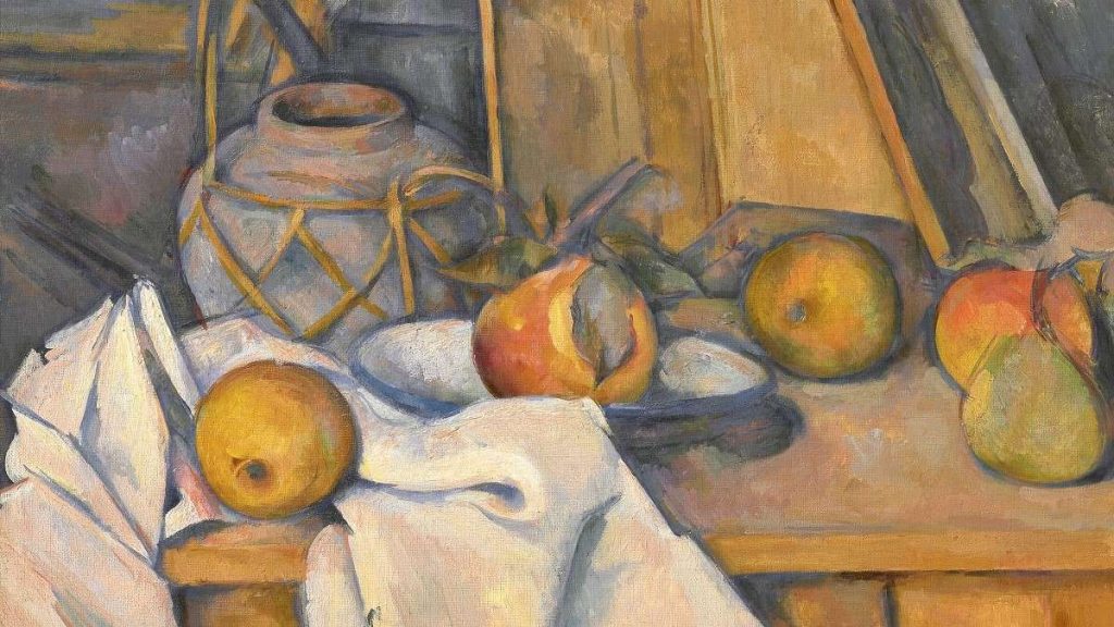 Fruits et pot de gingembre di Paul Cézanne