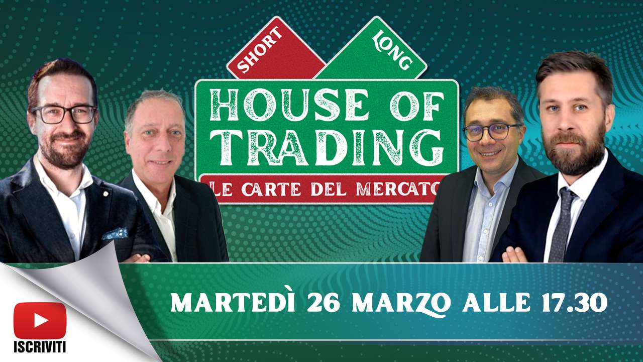 Il cartello di presentazione della trasmissione House of Trading, con i protagonisti, Stefano Serafini, Nicola Durante, Enrico Lanati e Riccardo Designori
