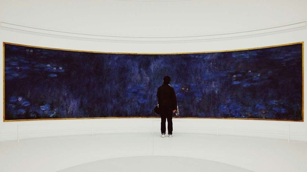 Una visitatrice delle ninfee di Monet al Musée de l'Orangerie