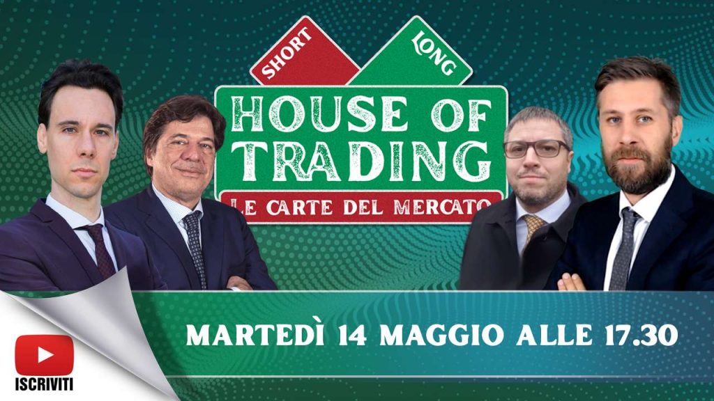 Il cartello di presentazione di House of Trading del 14 maggio 2024 con i protagonisti: Nicola Para, Tony Cioli Puviani, Jacopo Marini, Riccardo Designori