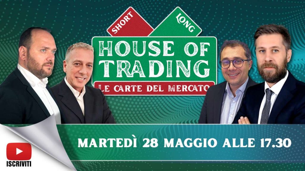Il cartello di presentazione della puntata di House of Trading del 28 maggio 2024 con i suoi protagonisti: Giancarlo Prisco, Nicola Duranti, Enrico Lanati e Riccardo Designori