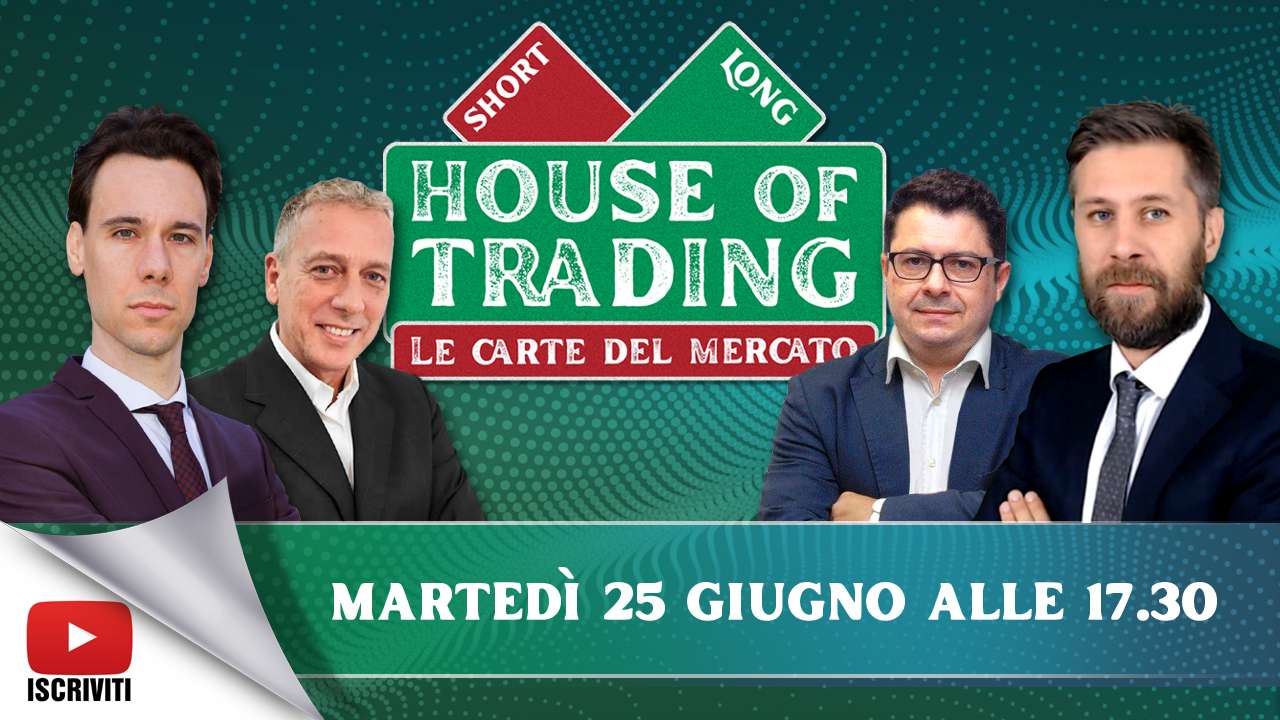 Il cartello di presentazione della puntata di House of Trading del 25 giugno 2024 con i suoi protagonisti: Nicola Para, Nicola Duranti, Andrea Cartisano, Riccardo Designori