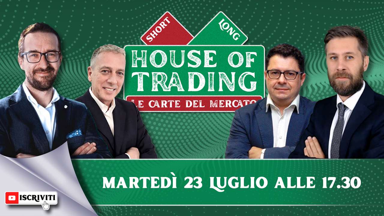 Il cartello di presentazione della puntata del 23 luglio di House of Trading con i suoi protagonisti: Stefano Serafini, Nicola Duranti, Andrea Casertano e Riccardo Designori