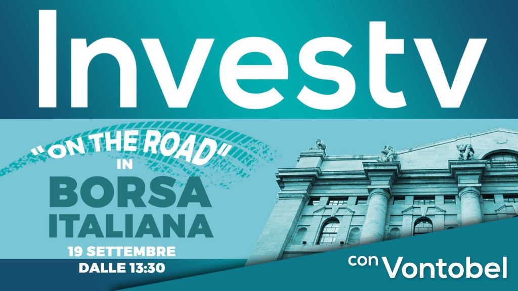 Il cartello di presentazione della sessione di live tading di Investv, in diretta da Borsa Italiana a partire dalle ore 14:00