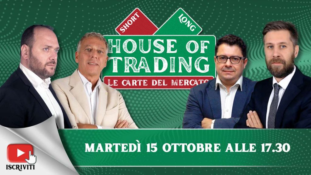 Il cartello di presentazione della puntata di House of Trading del 15 ottobre 2024 con i suoi protagonisti: Giancarlo Prisco, Nicola Duranti, Andrea Cartisano e Riccardo Designori