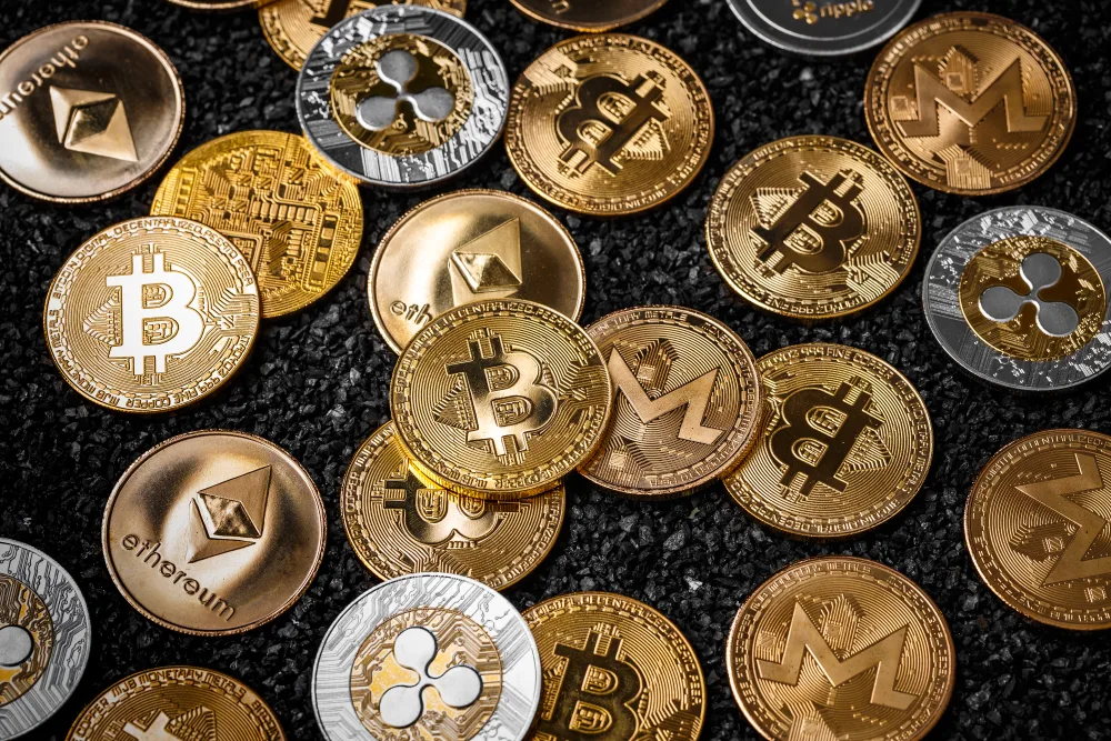 Criptovalute poggiate su un tavolo