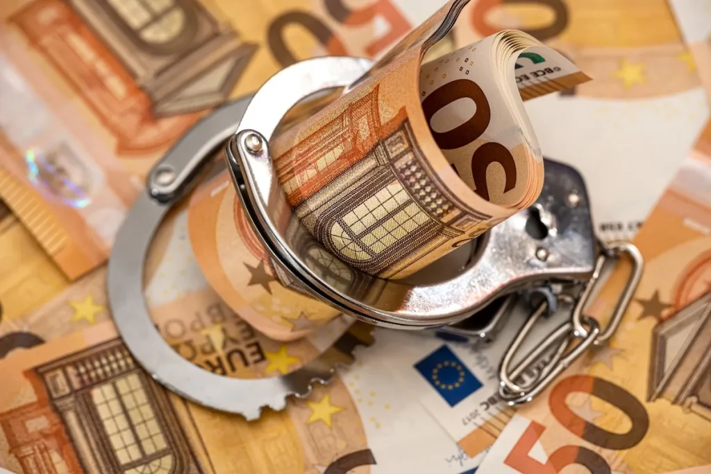 banconote euro strette nelle manette simbolo di conto corrente vincolato