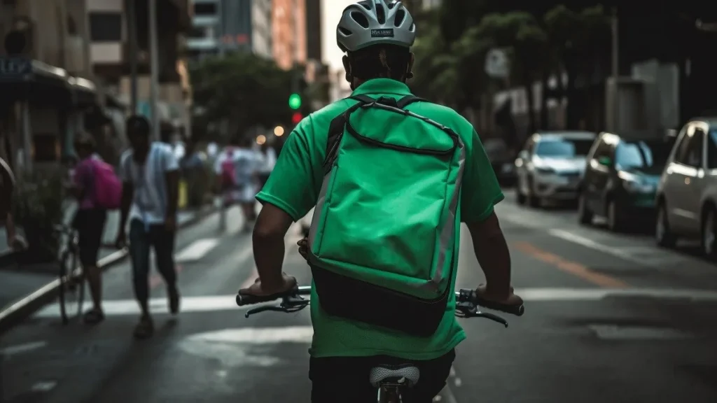 Un rider consegna pasti in bicicletta