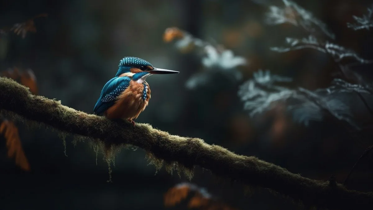 Un martin pescatore blu su un ramo