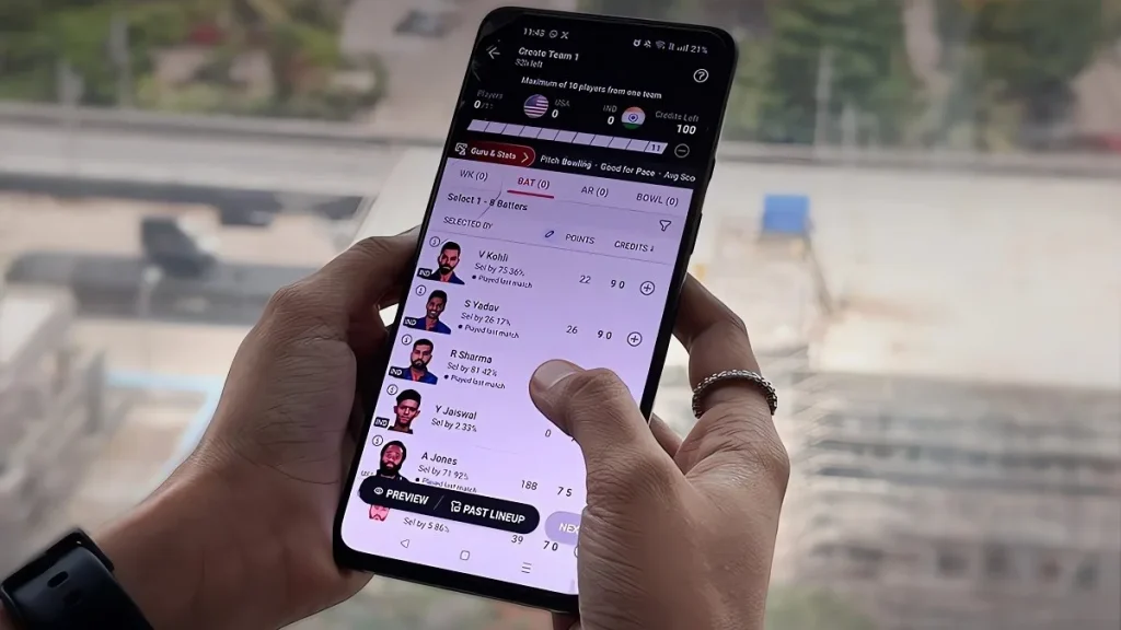 Un giocatore fa la sua squadra su Dream11