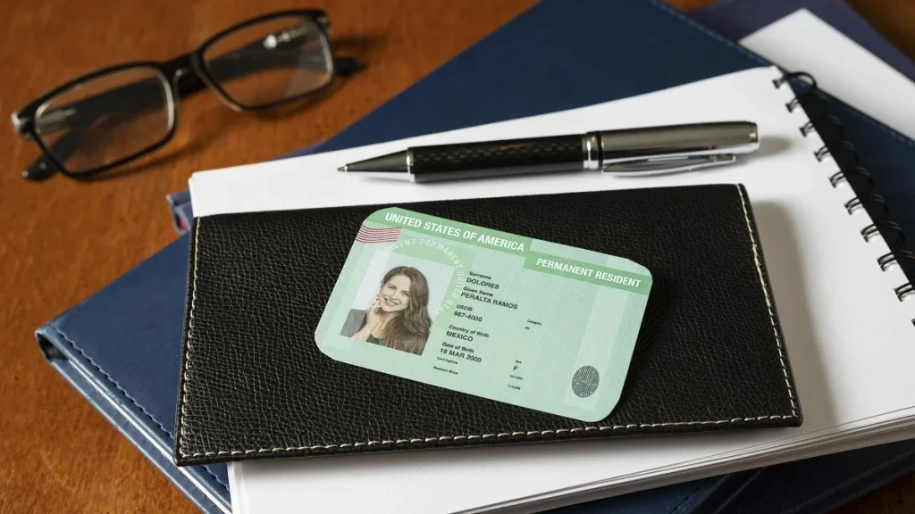 La Green Card di una persona su un'agenda
