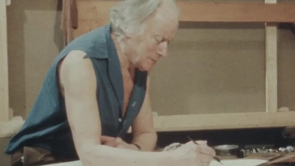 Paul Delvaux disegna nel suo studio