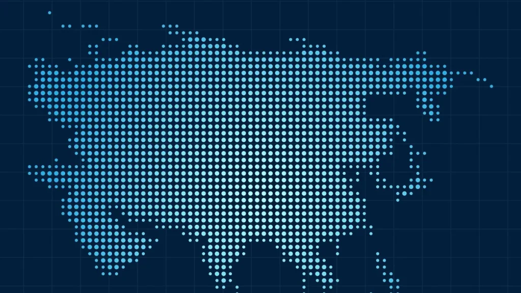 Una mappa dell'Asia fatta con puntini