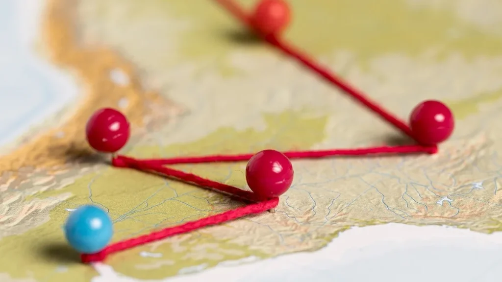 Le connessioni tra Stati su una mappa vintage
