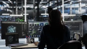 Una dipendente usa algoritmi di intelligenza artificiale in azienda