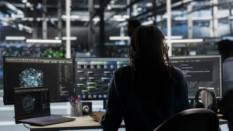 Una dipendente usa algoritmi di intelligenza artificiale in azienda