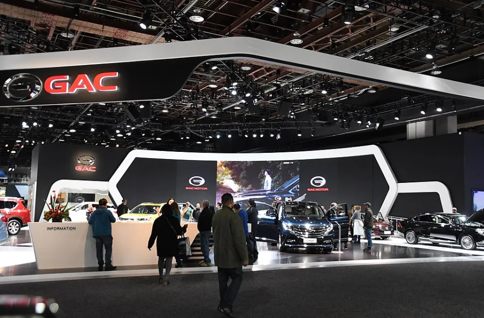 Il padiglione di Gac, gruppo automobilistico cinese a una fiera internazionale dell'auto