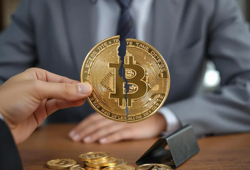 Un Bitcoin crepato a metà.