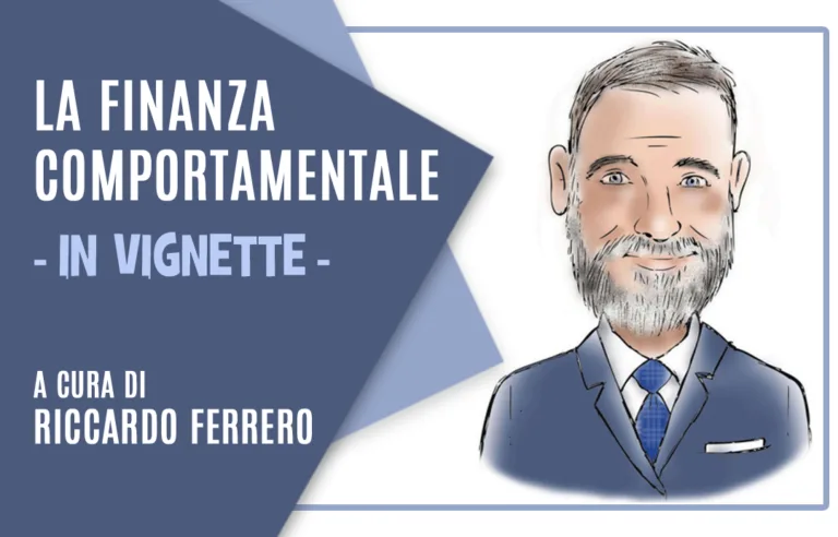 La finanza comportamentale in vignette. La copertina con il titolo e l'immagine dell'autore ritratto