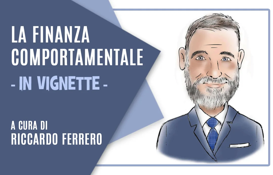 La finanza comportamentale in vignette. La copertina con il titolo e l'immagine dell'autore ritratto
