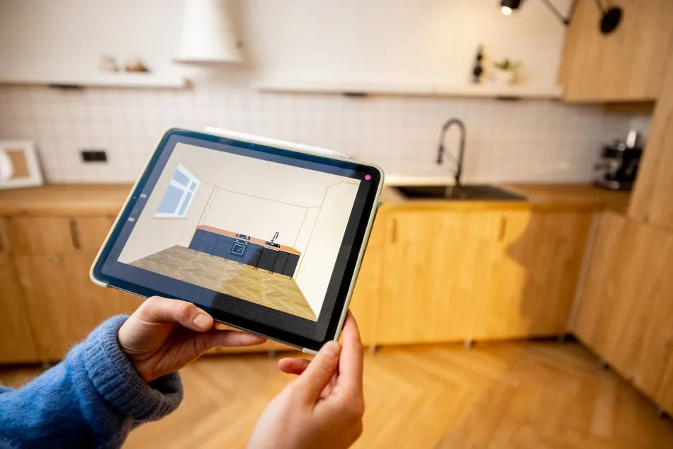 Un ipad inquadra una cucina e la trasforma in realtà virtuale grazie all'augmented reality
