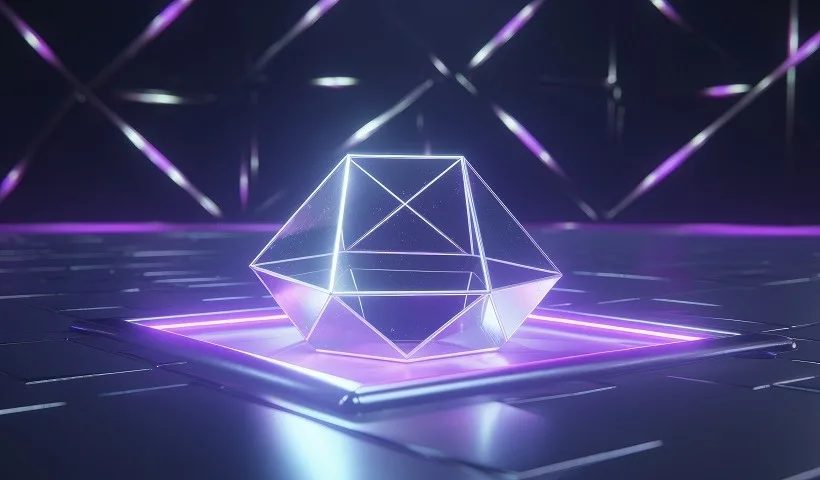 Una forma 3D luminosa rappresentazione del mondo blockchain