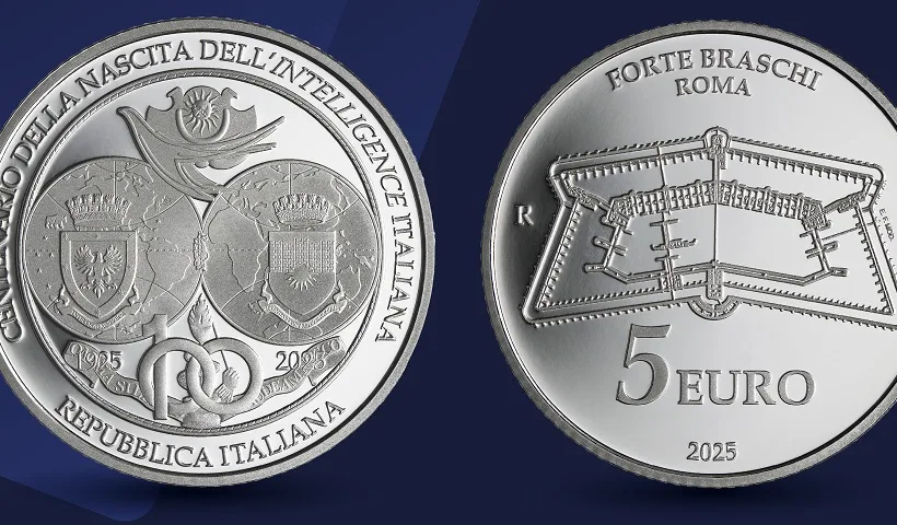 La moneta da 5 euro proof in argento per l'intelligence italiana