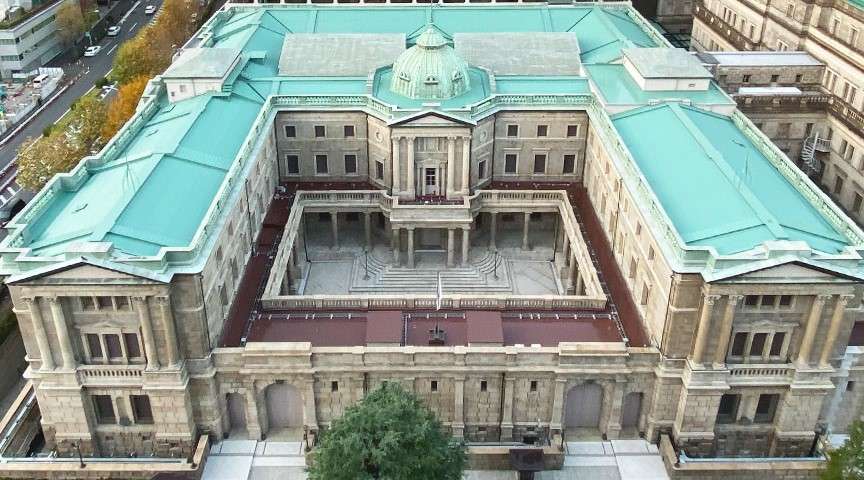 Immagine dall'alto della sede centrale della Banca del Giappone
