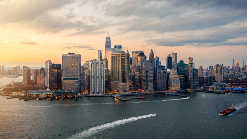 New York, vista di Manhattan al tramonto