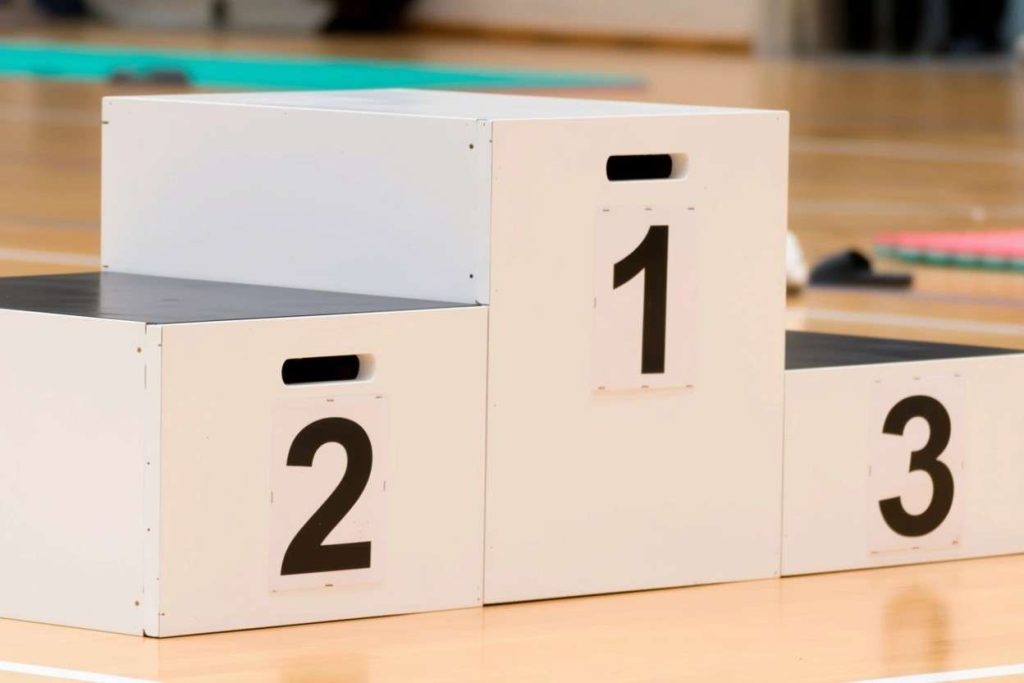 Un podio numerato con la prima, seconda e terza posizione