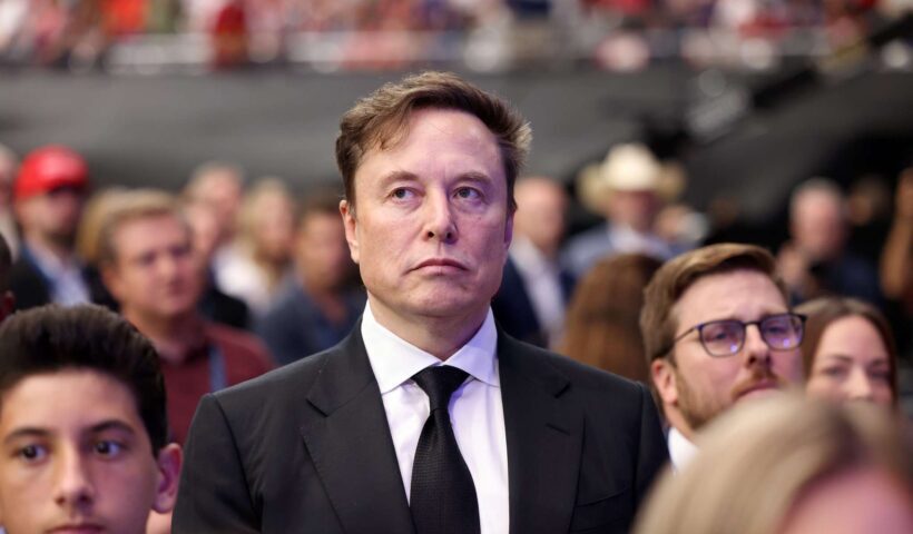 Elon Musk t the Memorial for Charlie Kirk at State Farm Stadium in Glendale, Arizona.
