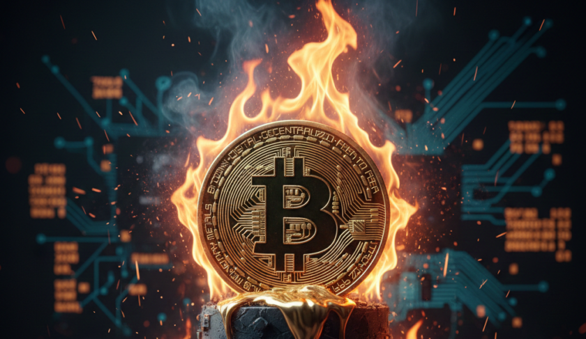 Un bitcoin brucia e inizia a sciogliersi