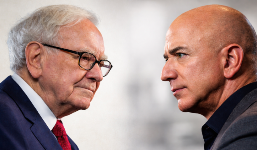 immagine generata dall'IA di ChatGpt che ritrae a sinistra Warren Buffett e a destra Jeff Bezos