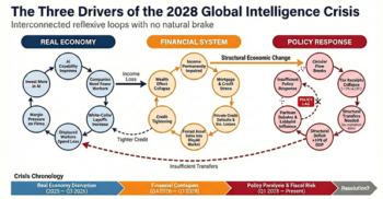 Grafico sui tre driver della “Global Intelligence Crisis” del 2028. Fonte: CitriniResearch Macro Memo, giugno 2028