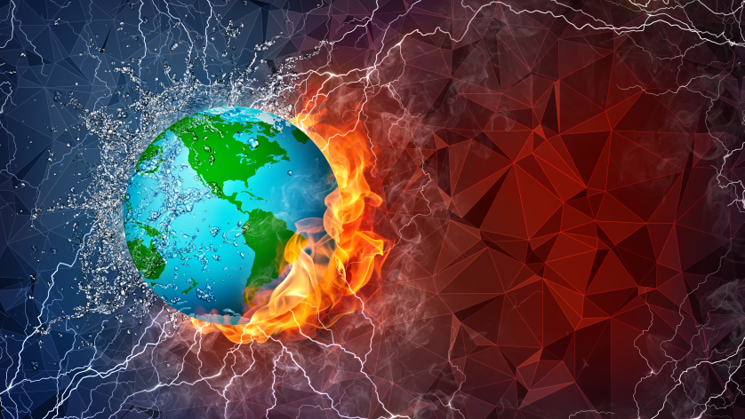 Un'immagine che rappresenta la crisi energetica. Un globo terrestre, sul quale sono visibili le Americhe, appare infuocato sul lato opposto
